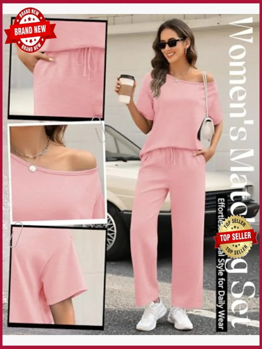 Off Shoulder Lounge Set 2 Piece Oversized Wide Leg Pants Casual Matching Outfit